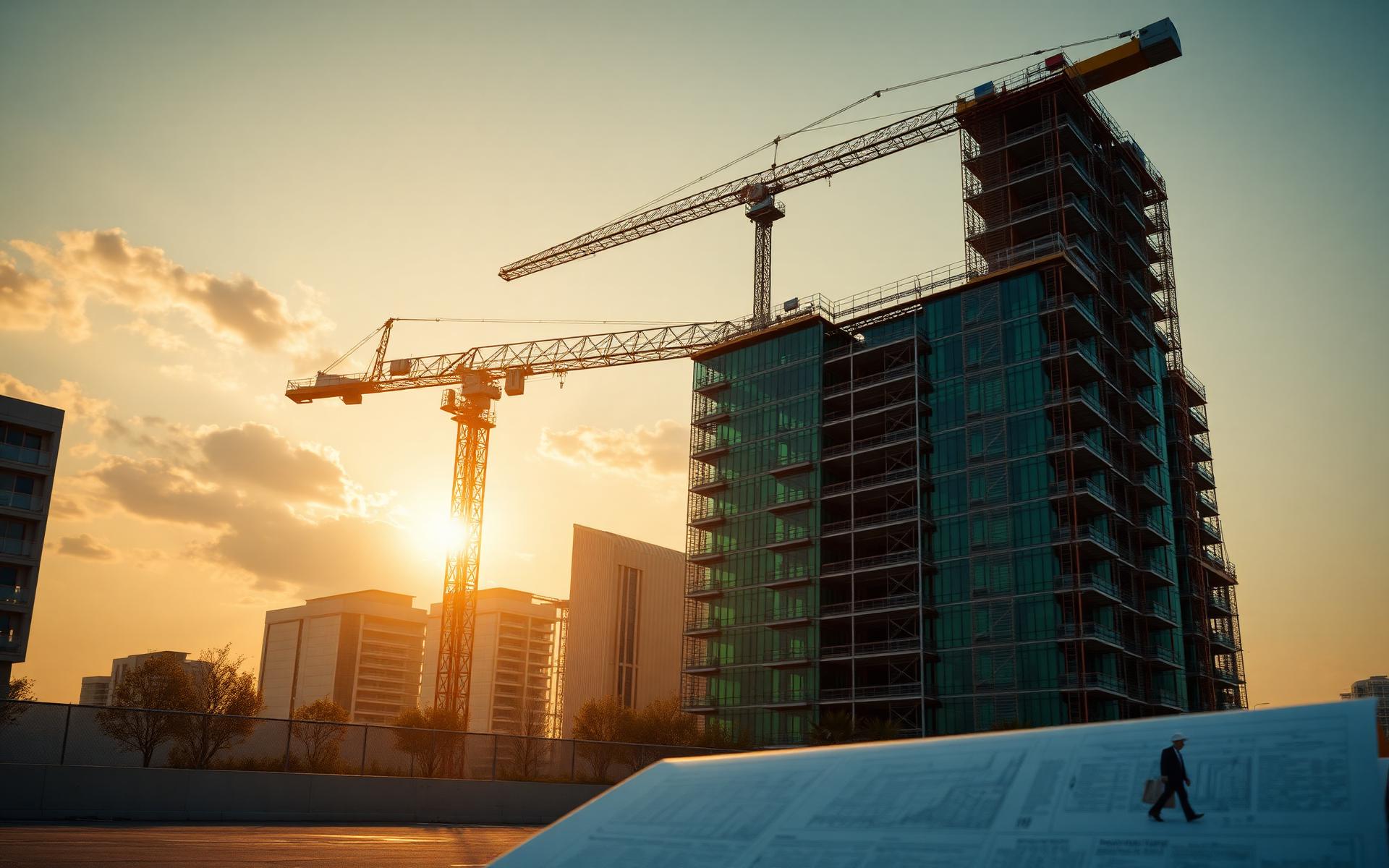 Green Shelter Construction site at golden hour